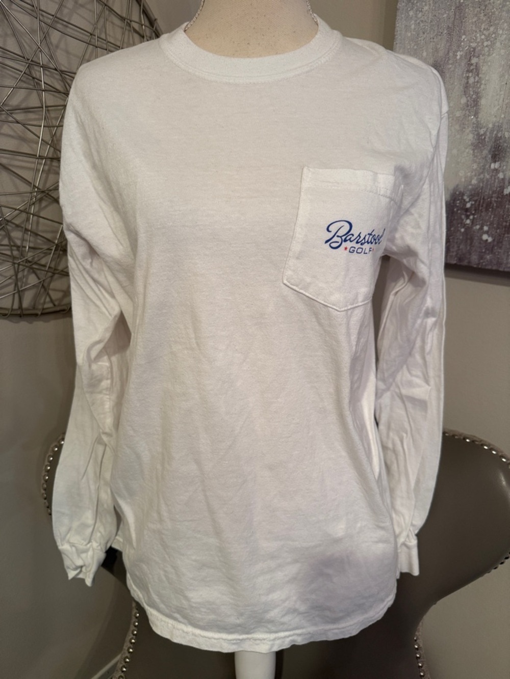 Barstool Golf Men's White Long-Sleeve Pocket Tee size medium